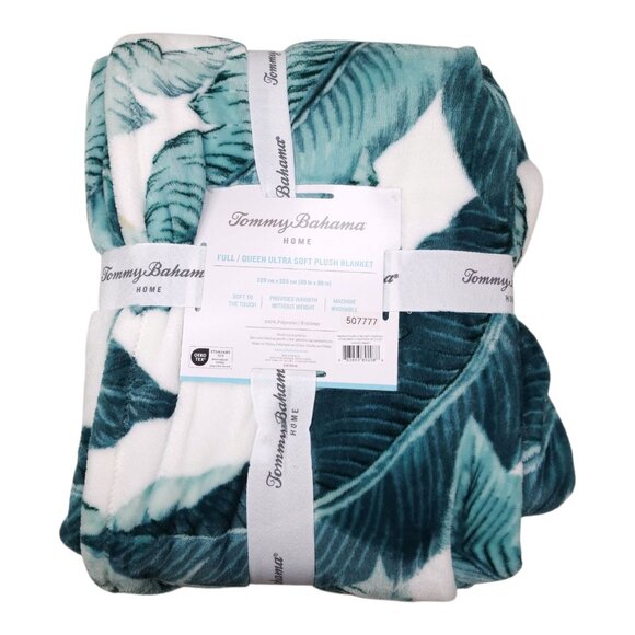 Tommy Bahama Full Queen Ultra Soft Plush Blanket 90"x90" Tropical Polyester - Picture 2 of 9